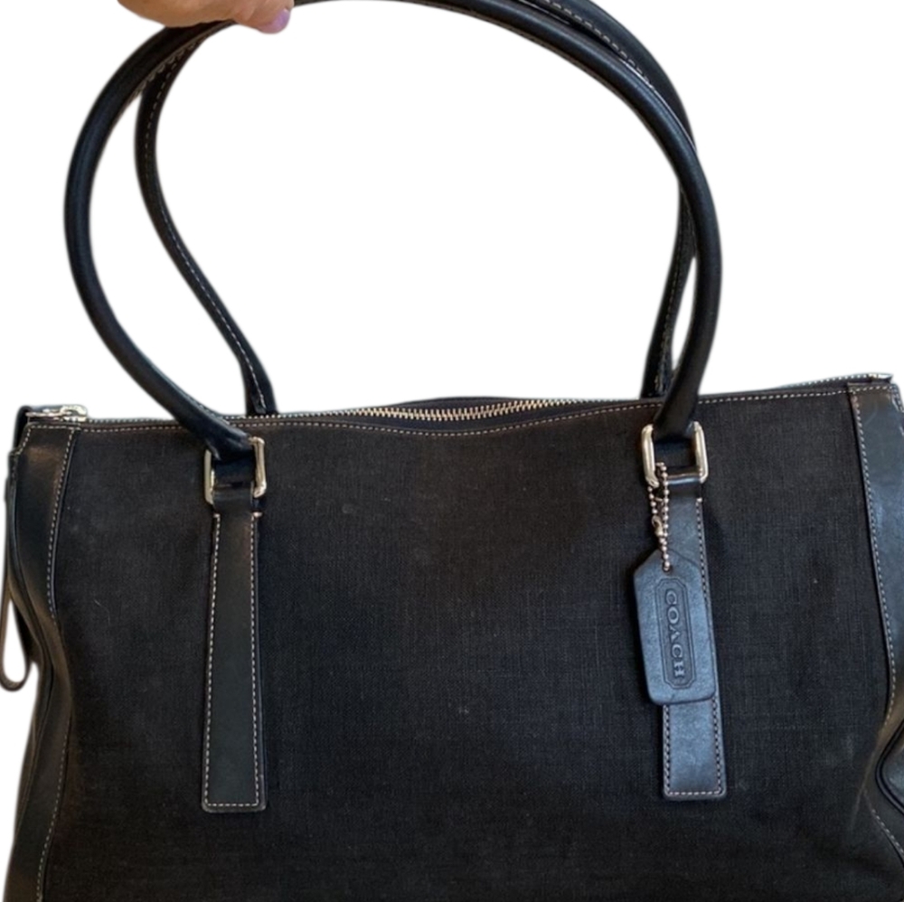 Coach Black Shoulder Bag BONNIES LEGACY LINEN CANVAS MOP 9435